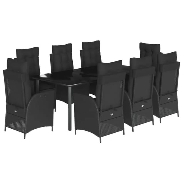 vidaXL 9-Tlg Garten-Essgruppe mit Kissen Schwarz Poly Rattan 3213192