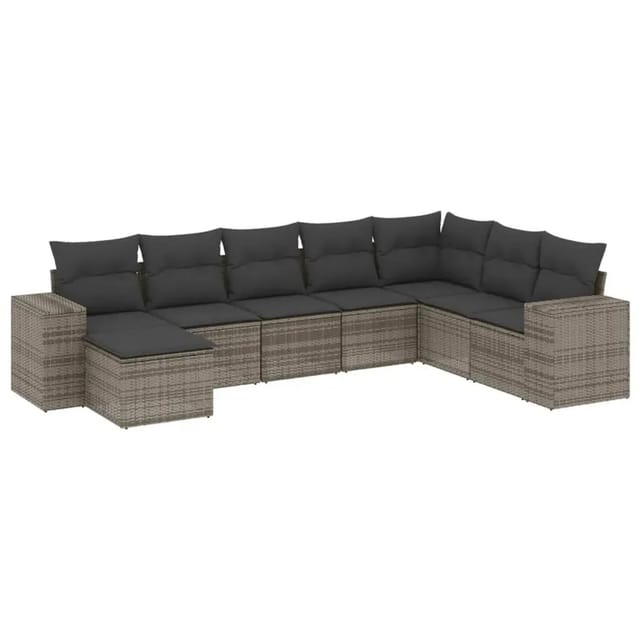 vidaXL 8-Tlg Garten-Sofagarnitur mit Kissen Grau Poly Rattan 3255297