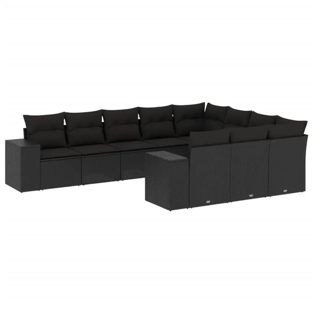 vidaXL 10-Tlg Garten-Sofagarnitur mit Kissen Schwarz Poly Rattan 3255422