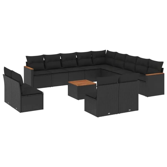 vidaXL 14-Tlg Garten-Sofagarnitur mit Kissen Schwarz Poly Rattan 3226489