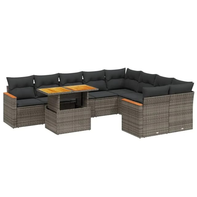 vidaXL 10-Tlg Garten-Sofagarnitur mit Kissen Grau Poly Rattan 3273237