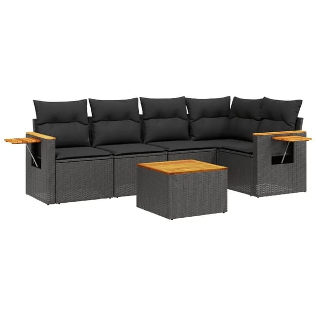 vidaXL 6-Tlg Garten-Sofagarnitur mit Kissen Schwarz Poly Rattan 3226790