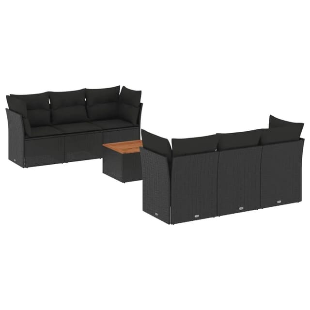 vidaXL 7-Tlg Garten-Sofagarnitur mit Kissen Schwarz Poly Rattan 3255817