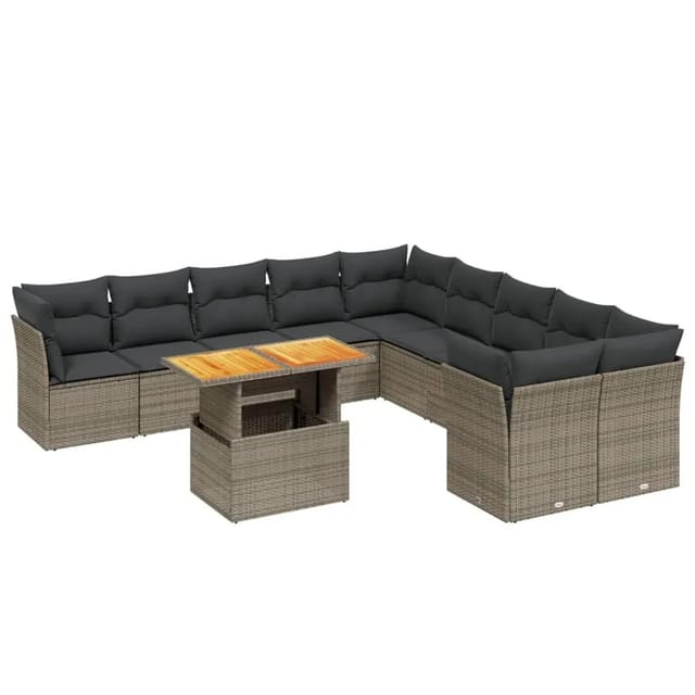 vidaXL 11-Tlg Garten-Sofagarnitur mit Kissen Grau Poly Rattan 3271046