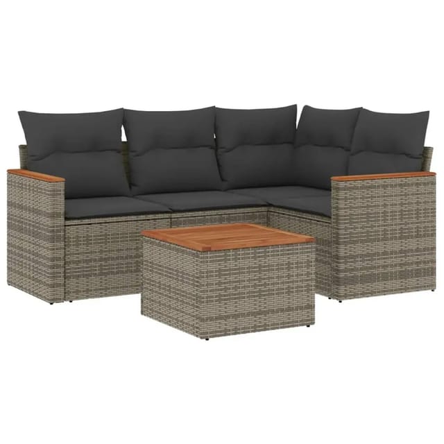 vidaXL 5-Tlg Garten-Sofagarnitur mit Kissen Grau Poly Rattan 3258343