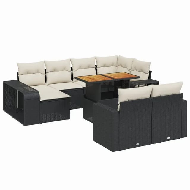 vidaXL 11-Tlg Garten-Sofagarnitur mit Kissen Schwarz Poly Rattan 3274589