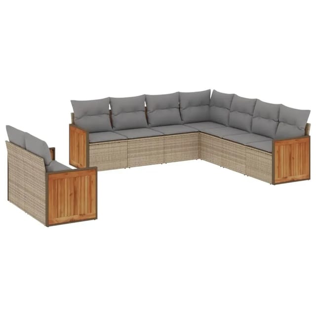 vidaXL 9-Tlg Garten-Sofagarnitur mit Kissen Beige Poly Rattan 3227781