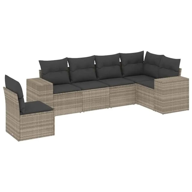 vidaXL 6-Tlg Garten-Sofagarnitur mit Kissen Hellgrau Poly Rattan 3222631