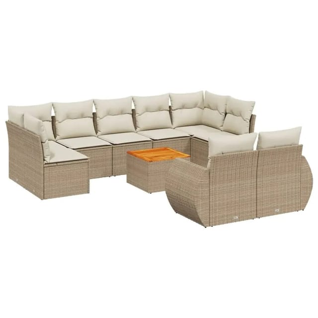 vidaXL 10-Tlg Garten-Sofagarnitur mit Kissen Beige Poly Rattan 3257486