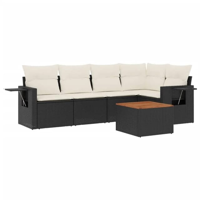 vidaXL 6-Tlg Garten-Sofagarnitur mit Kissen Schwarz Poly Rattan 3256882