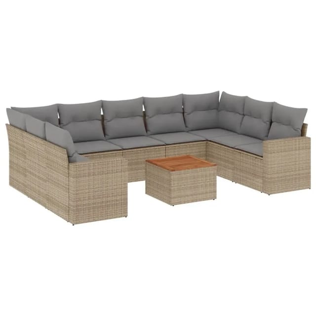 vidaXL 10-Tlg Garten-Sofagarnitur mit Kissen Beige Poly Rattan 3256598