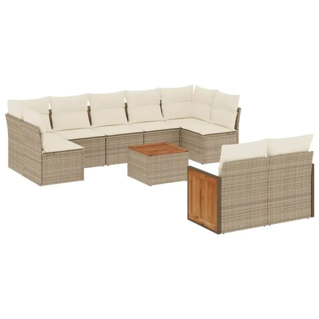 vidaXL 10-Tlg Garten-Sofagarnitur mit Kissen Beige Poly Rattan 3260378