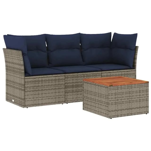 vidaXL 4-Tlg Garten-Sofagarnitur mit Kissen Grau Poly Rattan 3255802