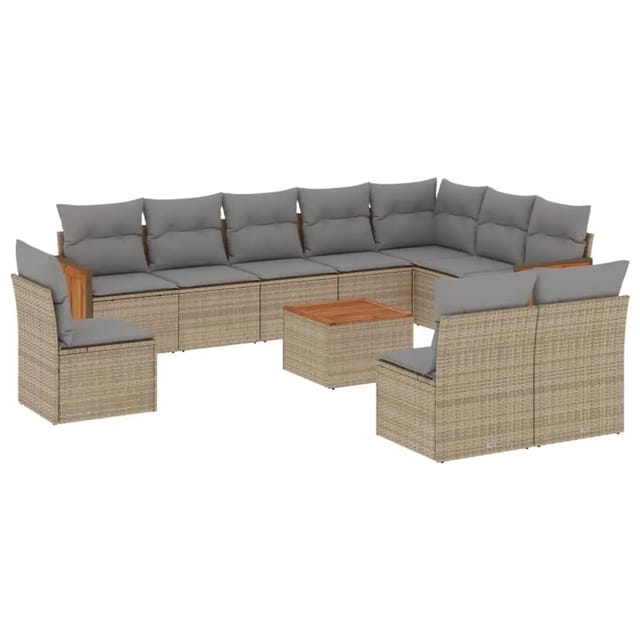 vidaXL 11-Tlg Garten-Sofagarnitur mit Kissen Beige Poly Rattan 3227760