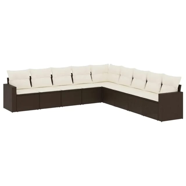 vidaXL 9-Tlg Garten-Sofagarnitur mit Kissen Braun Poly Rattan 3219083