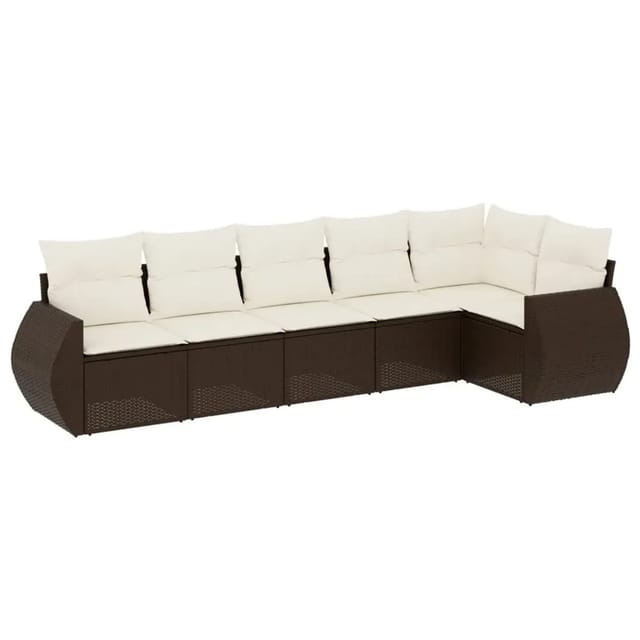 vidaXL 6-Tlg Garten-Sofagarnitur mit Kissen Braun Poly Rattan 3253730