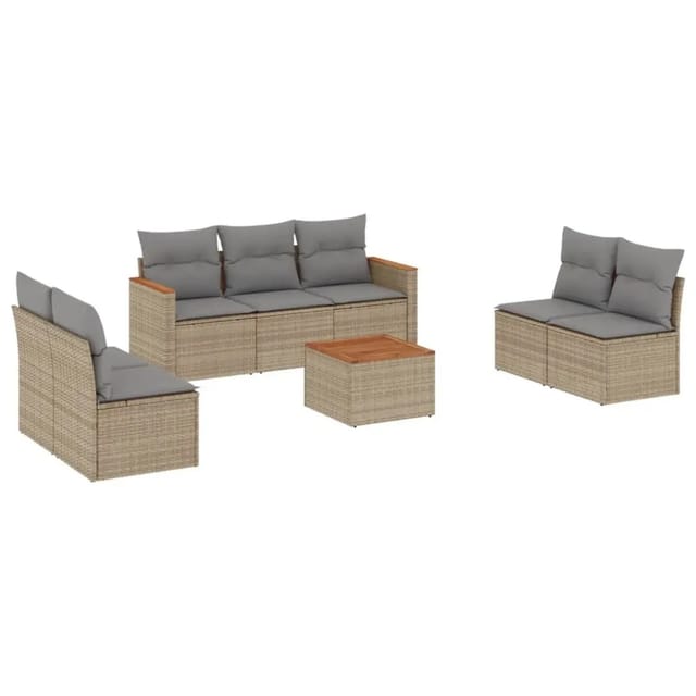 vidaXL 8-Tlg Garten-Sofagarnitur mit Kissen Beige Poly Rattan 3258286