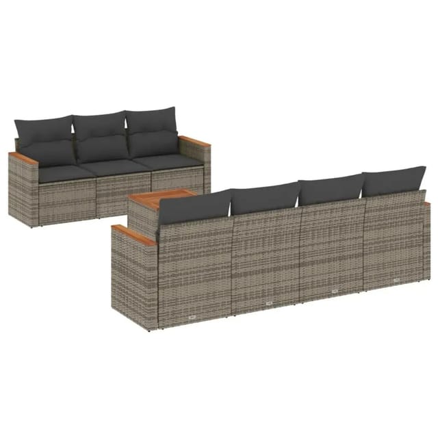 vidaXL 8-Tlg Garten-Sofagarnitur mit Kissen Grau Poly Rattan 3258210