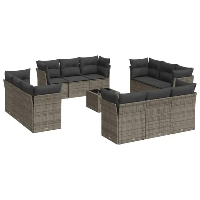 vidaXL 13-Tlg Garten-Sofagarnitur mit Kissen Grau Poly Rattan 3217340
