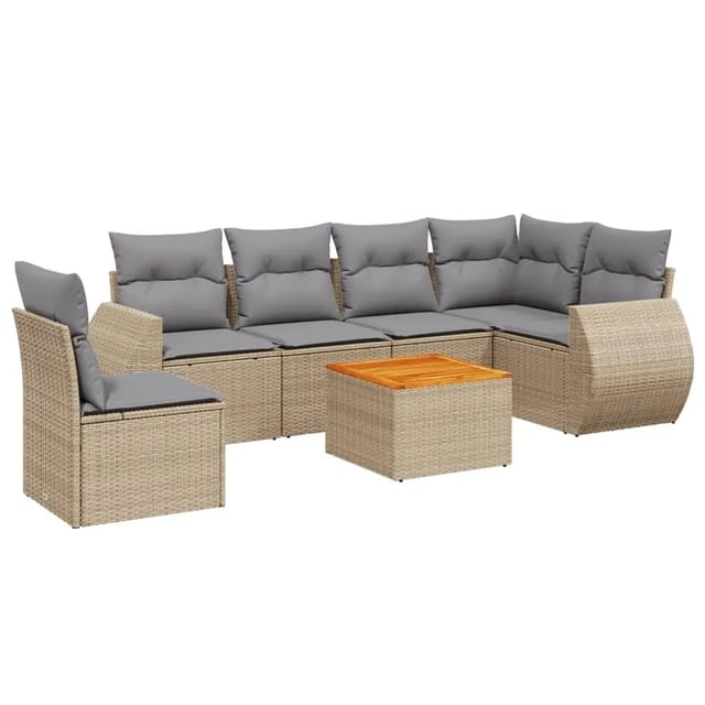 vidaXL 7-Tlg Garten-Sofagarnitur mit Kissen Beige Poly Rattan 3257361