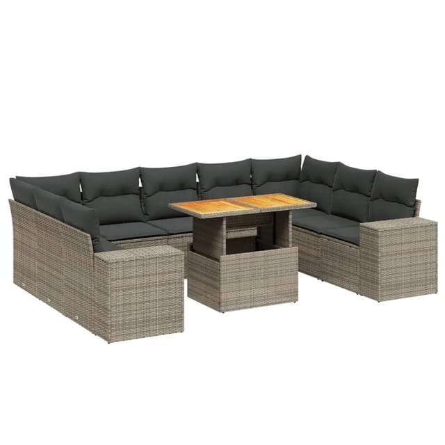 vidaXL 10-Tlg Garten-Sofagarnitur mit Kissen Grau Poly Rattan 3272782