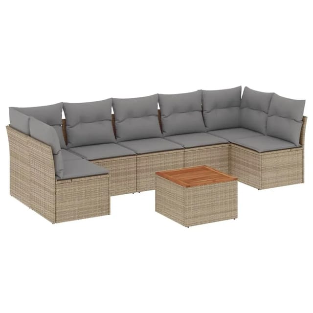 vidaXL 8-Tlg Garten-Sofagarnitur mit Kissen Beige Poly Rattan 3255905