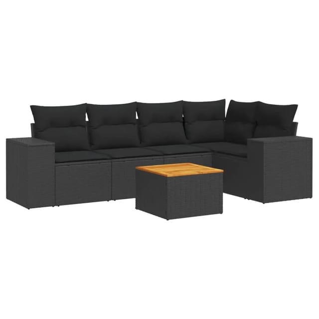 vidaXL 6-Tlg Garten-Sofagarnitur mit Kissen Schwarz Poly Rattan 3257763