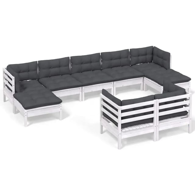 vidaXL 9-Tlg Garten-Lounge-Set mit Kissen Weiß Kiefer Massivholz 3097128