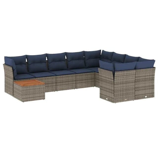 vidaXL 10-Tlg Garten-Sofagarnitur mit Kissen Grau Poly Rattan 3256159