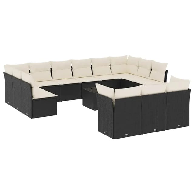 vidaXL 14-Tlg Garten-Sofagarnitur mit Kissen Schwarz Poly Rattan 3250295
