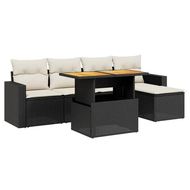 vidaXL 6-Tlg Garten-Sofagarnitur mit Kissen Schwarz Poly Rattan 3271287
