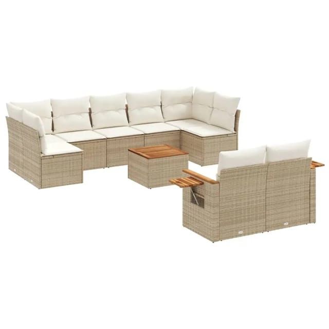 vidaXL 10-Tlg Garten-Sofagarnitur mit Kissen Beige Poly Rattan 3259538