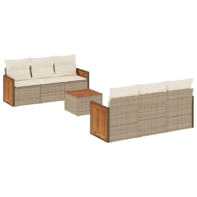 vidaXL 7-Tlg Garten-Sofagarnitur mit Kissen Beige Poly Rattan 3259874