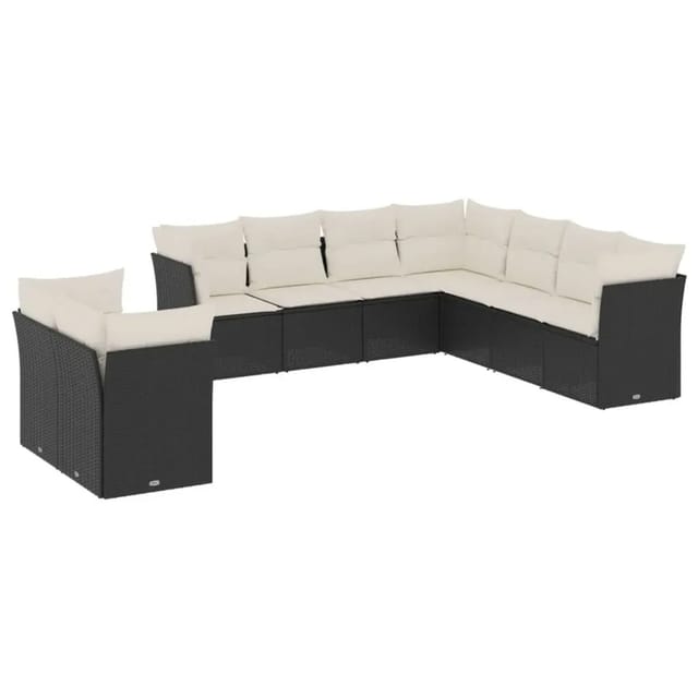 vidaXL 9-Tlg Garten-Sofagarnitur mit Kissen Schwarz Poly Rattan 3249675