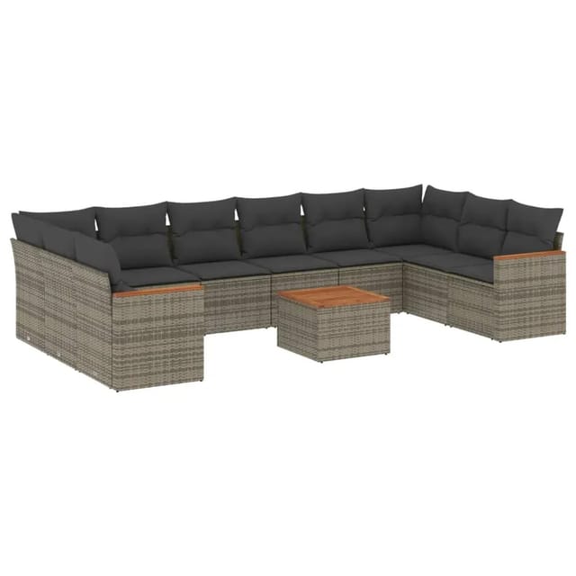 vidaXL 11-Tlg Garten-Sofagarnitur mit Kissen Grau Poly Rattan 3226333