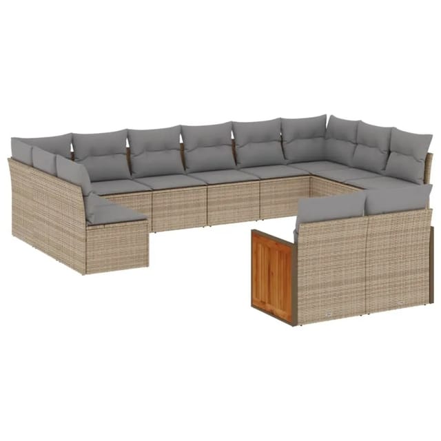 vidaXL 12-Tlg Garten-Sofagarnitur mit Kissen Beige Poly Rattan 3260526