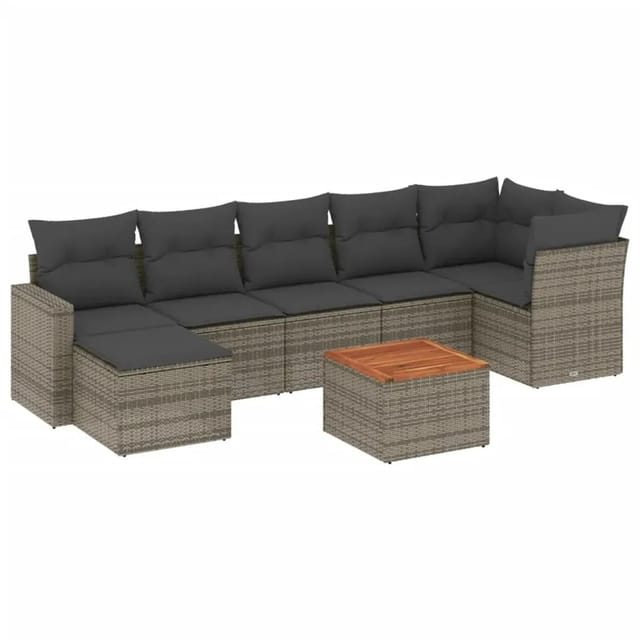 vidaXL 8-Tlg Garten-Sofagarnitur mit Kissen Grau Poly Rattan 3256564