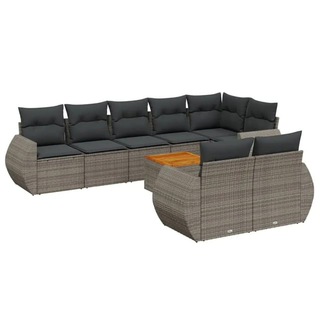vidaXL 9-Tlg Garten-Sofagarnitur mit Kissen Grau Poly Rattan 3257425