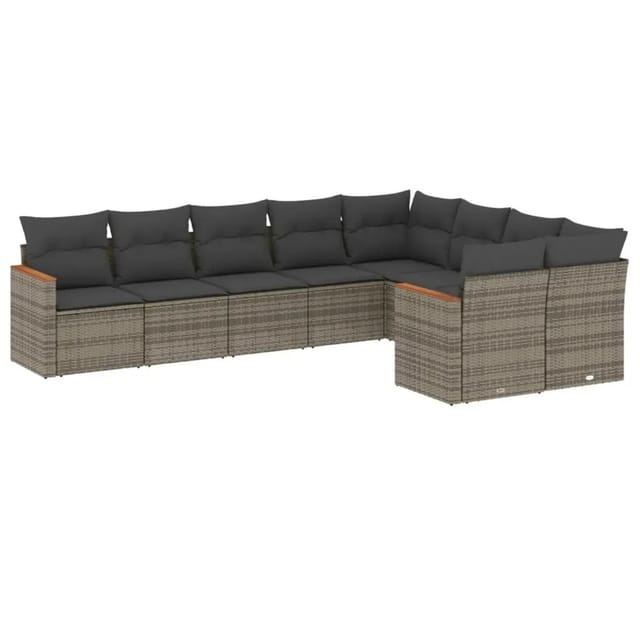 vidaXL 9-Tlg Garten-Sofagarnitur mit Kissen Grau Poly Rattan 3226305
