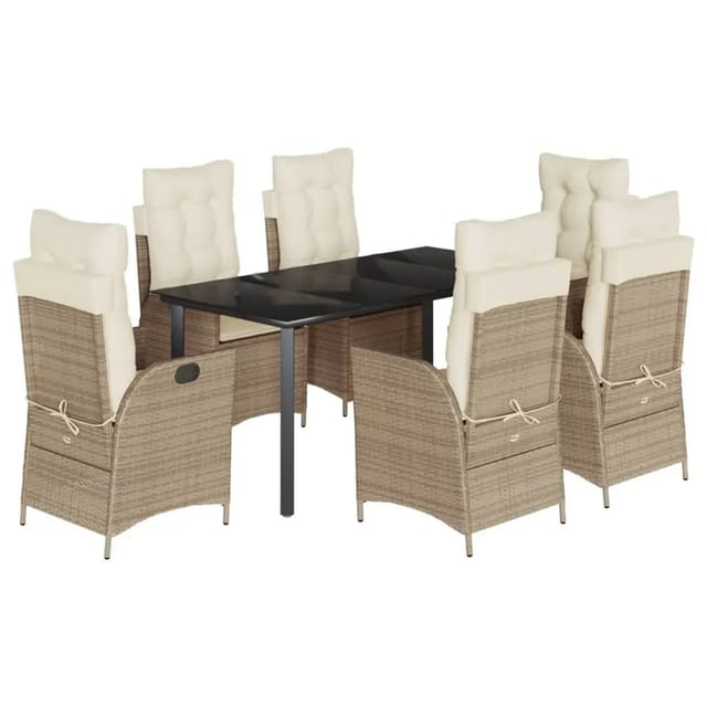 vidaXL 7-Tlg Garten-Essgruppe mit Kissen Beige Poly Rattan 3213249