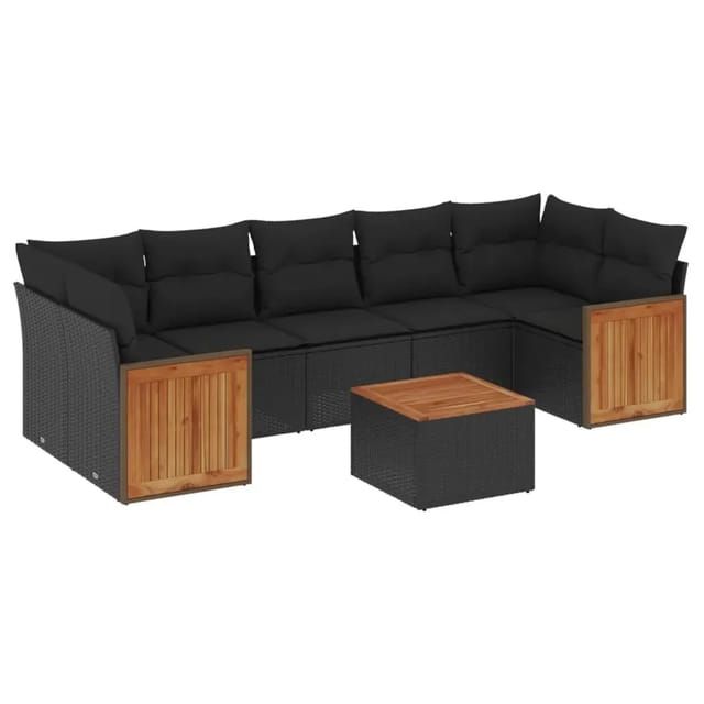 vidaXL 8-Tlg Garten-Sofagarnitur mit Kissen Schwarz Poly Rattan 3227490