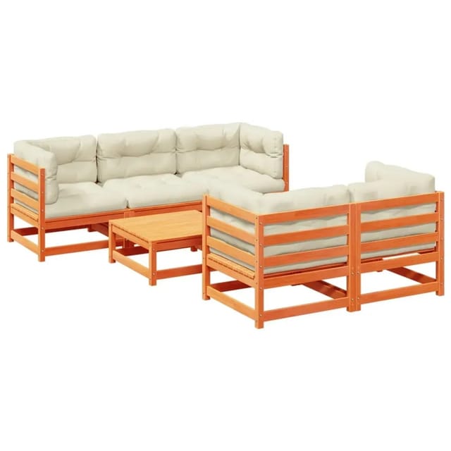 vidaXL 6-Tlg Garten-Sofagarnitur mit Kissen Wachsbraun Kiefernholz 3299291