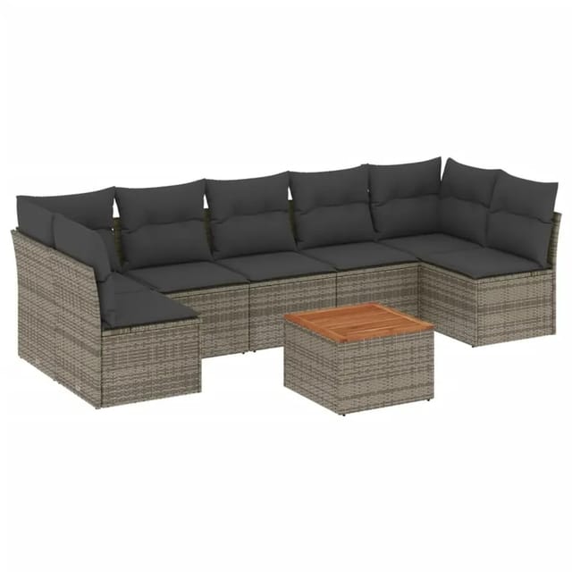 vidaXL 8-Tlg Garten-Sofagarnitur mit Kissen Grau Poly Rattan 3255906