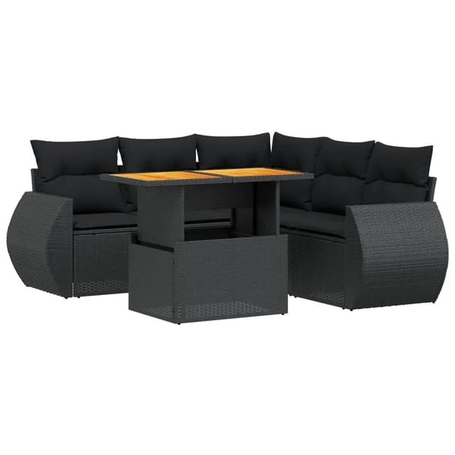 vidaXL 6-Tlg Garten-Sofagarnitur mit Kissen Schwarz Poly Rattan 3272189