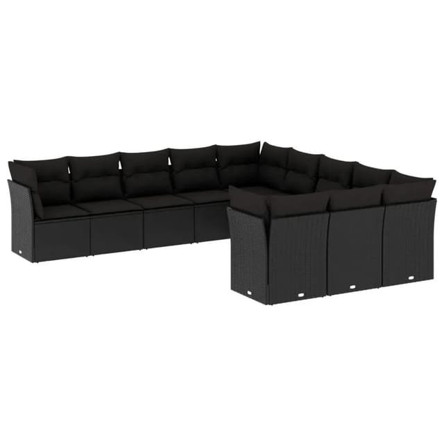 vidaXL 11-Tlg Garten-Sofagarnitur mit Kissen Schwarz Poly Rattan 3218405
