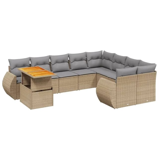 vidaXL 10-Tlg Garten-Sofagarnitur mit Kissen Beige Poly Rattan 3272361