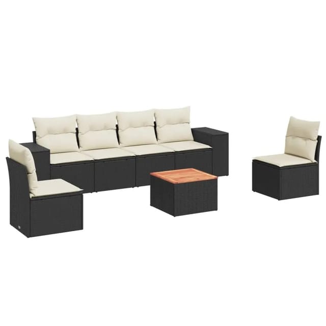 vidaXL 7-Tlg Garten-Sofagarnitur mit Kissen Schwarz Poly Rattan 3225391