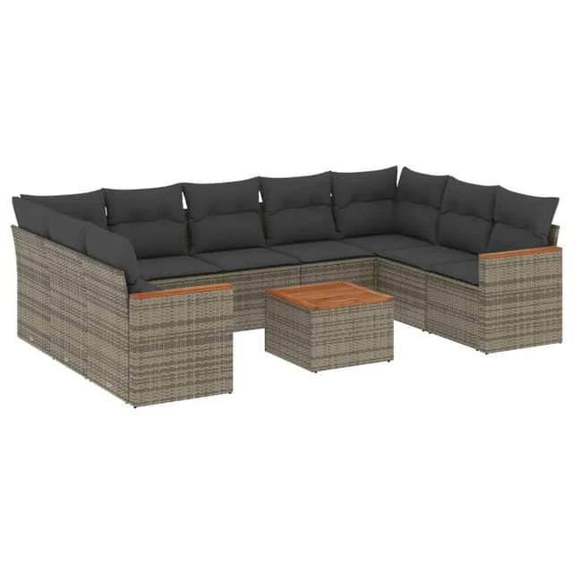 vidaXL 10-Tlg Garten-Sofagarnitur mit Kissen Grau Poly Rattan 3258686