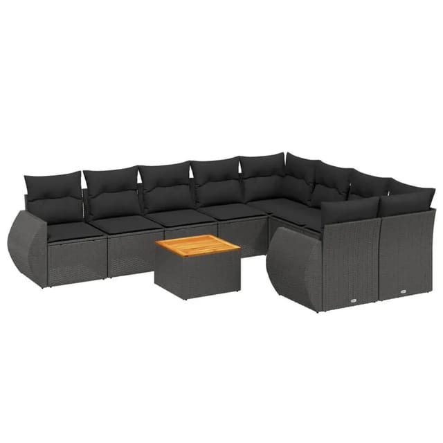vidaXL 10-Tlg Garten-Sofagarnitur mit Kissen Schwarz Poly Rattan 3257490