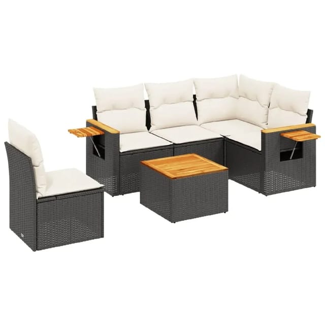 vidaXL 6-Tlg Garten-Sofagarnitur mit Kissen Schwarz Poly Rattan 3259221